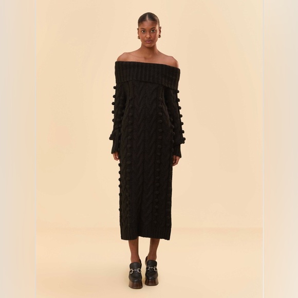 Farm Rio Black Braided Midi Sweater Dress - Picture 1 of 9